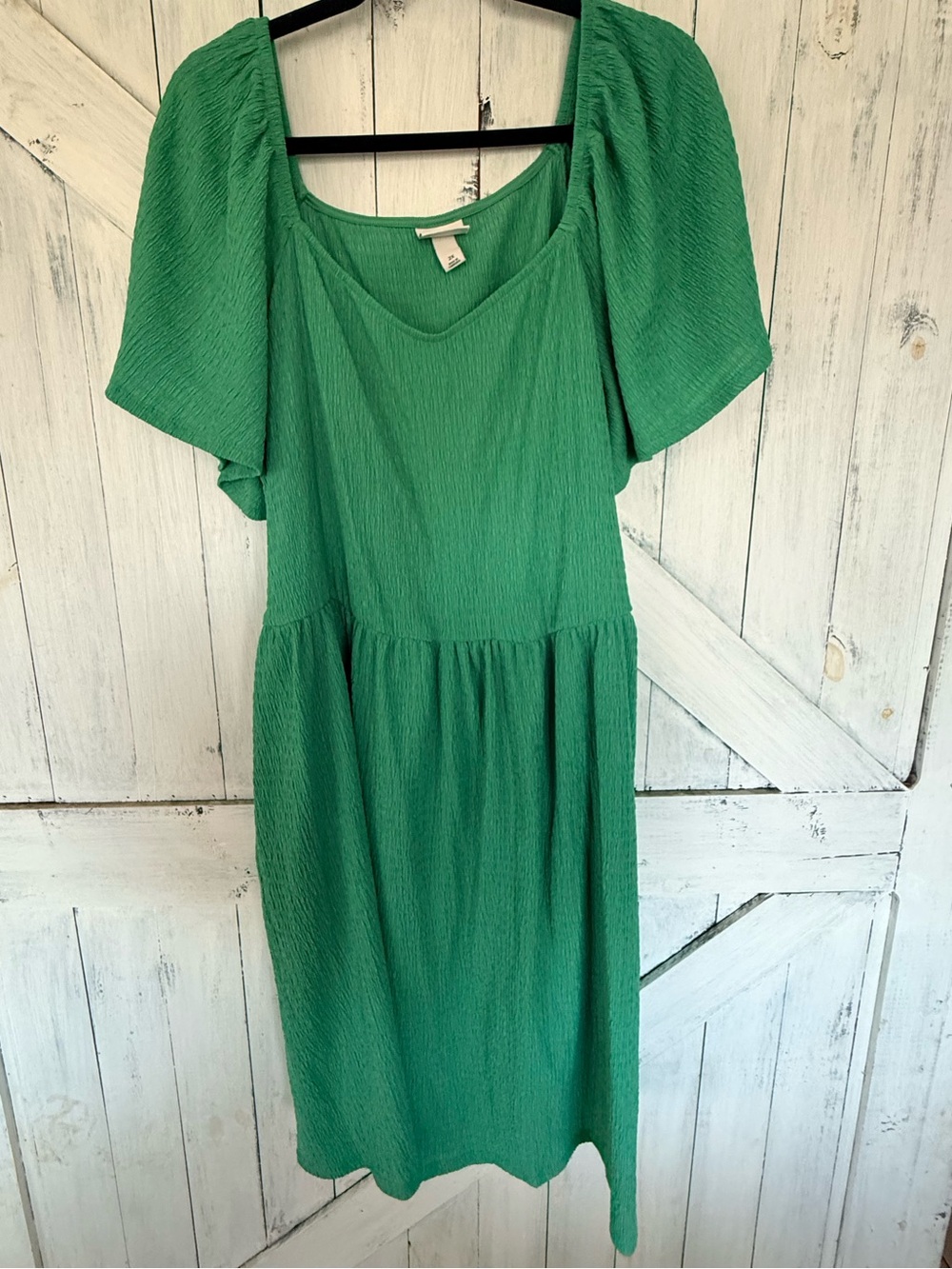 Ava & Viv Emerald Green Textured Puff-Sleeve Midi Dress